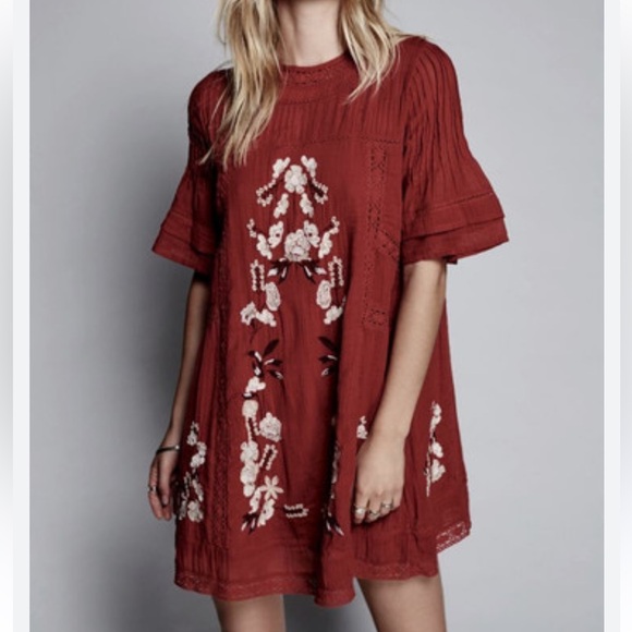 FREE PEOPLE PERFECTLY VICTORIAN BOHO EMBROIDERED TUNIC MINI DRESS A LINE SZ SM - Picture 1 of 15